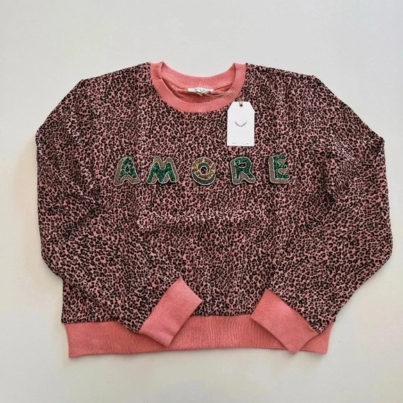 Free the Roses- AMORE- Pink- Leopard-Animal Print- Sweatshirt- NWT-100% Cotton-M - Picture 1 of 12